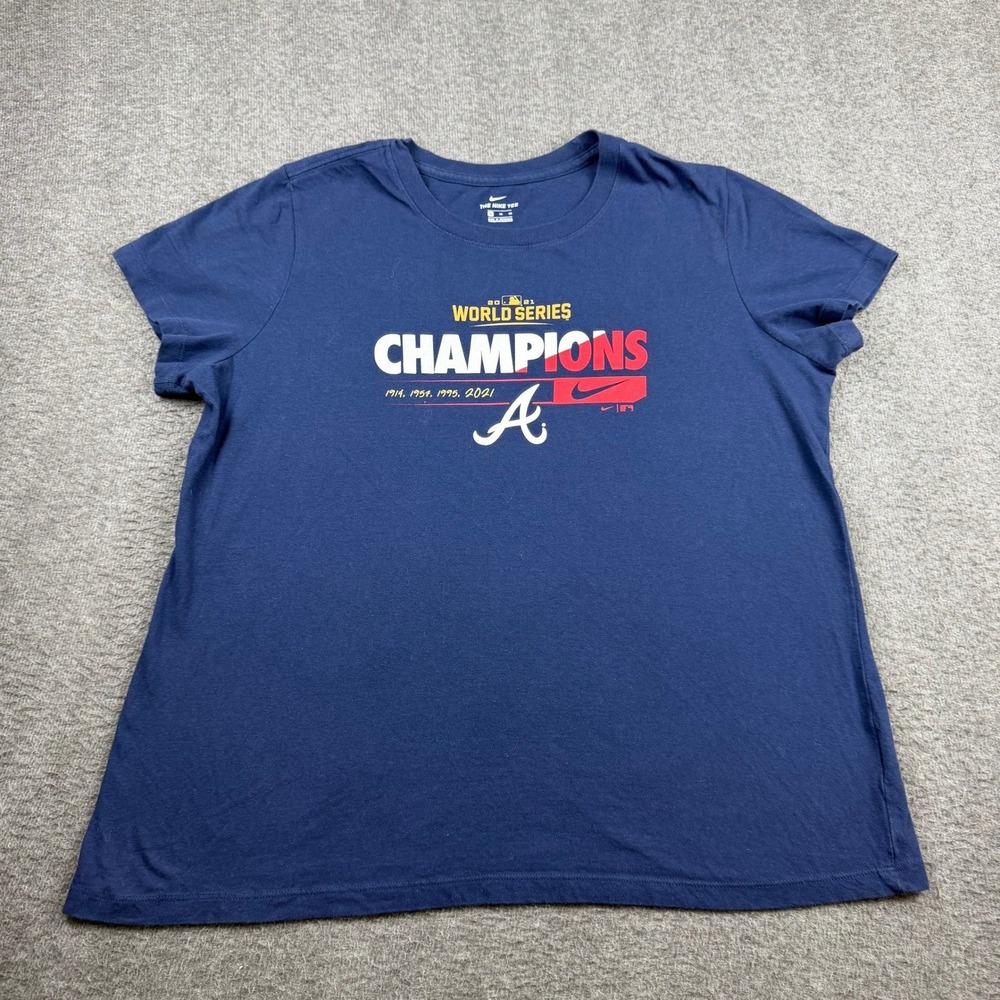 Nike Atlanta Braves 2021 World Series Champions Navy Blue T-Shirt Women's XL